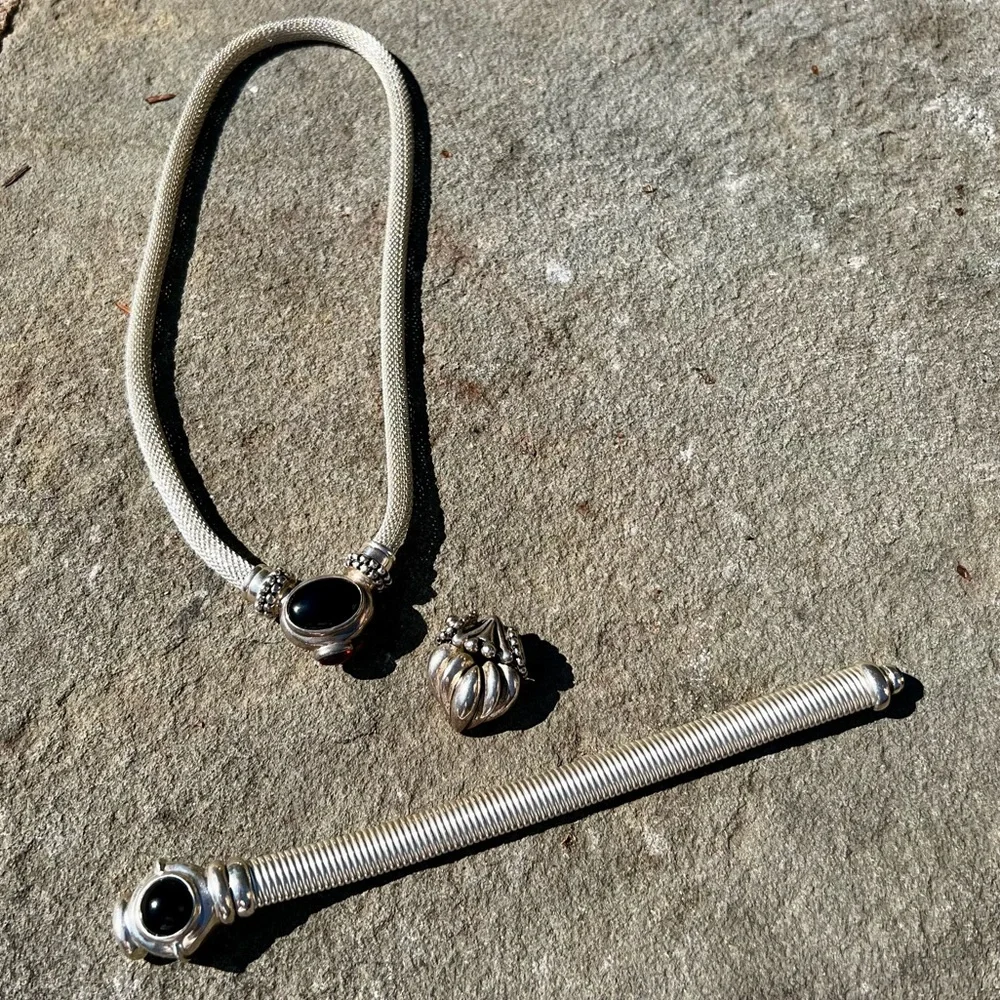 Joseph Esposito ESPO Sterling Silver Necklace + Pedants and Bracelet Onyx Amber - Picture 4 of 10